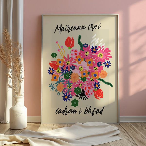 Maireann croí éadrom i bhfad- Seanfhocail Floral Set Print