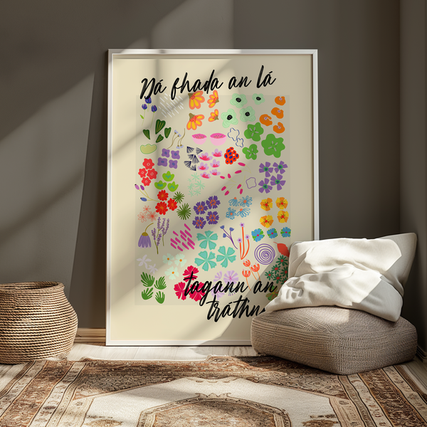 Dá fhada an lá  tagann an tráthnóna - Seanfhocail Floral Set Print