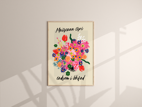 Maireann croí éadrom i bhfad- Seanfhocail Floral Set Print