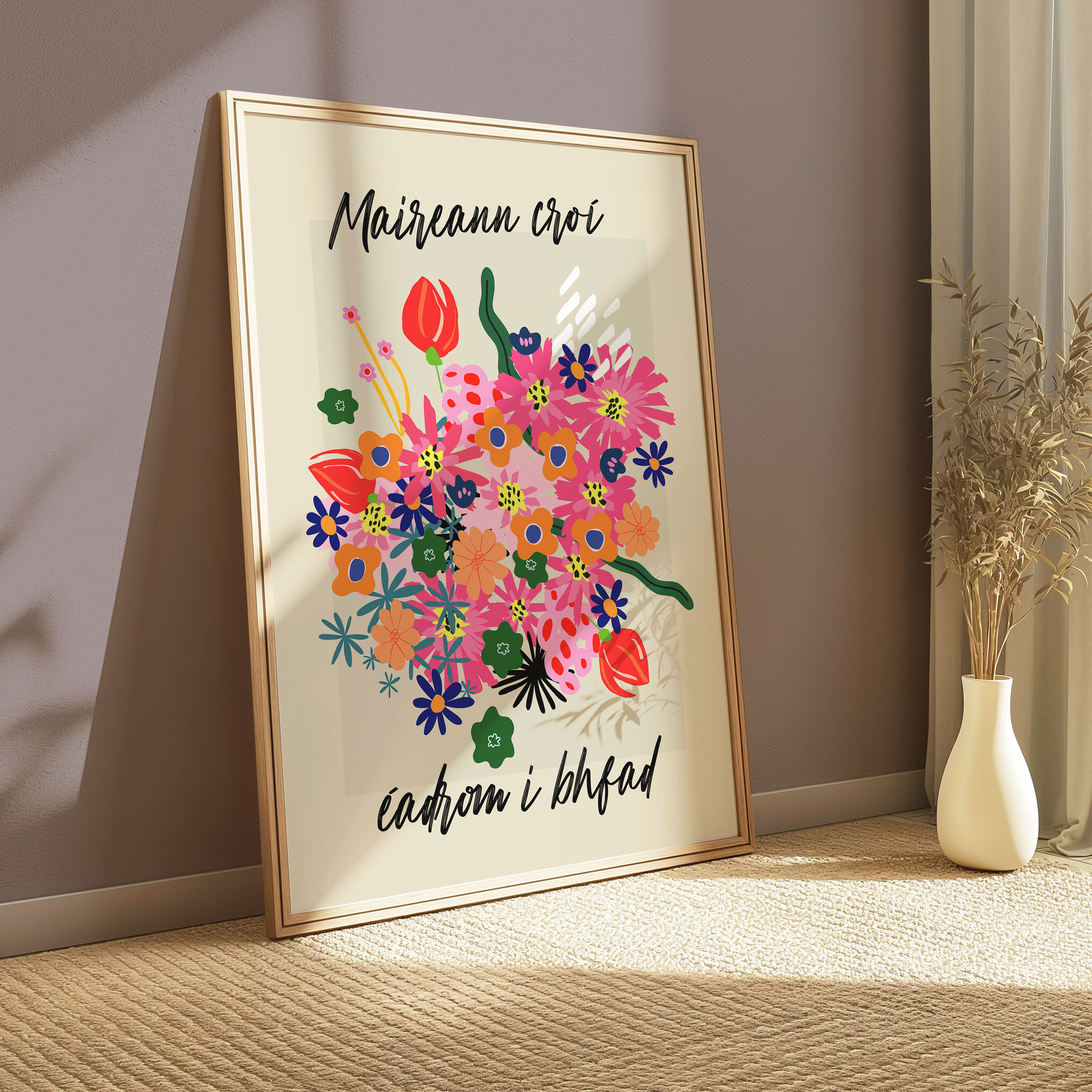 Maireann croí éadrom i bhfad- Seanfhocail Floral Set Print