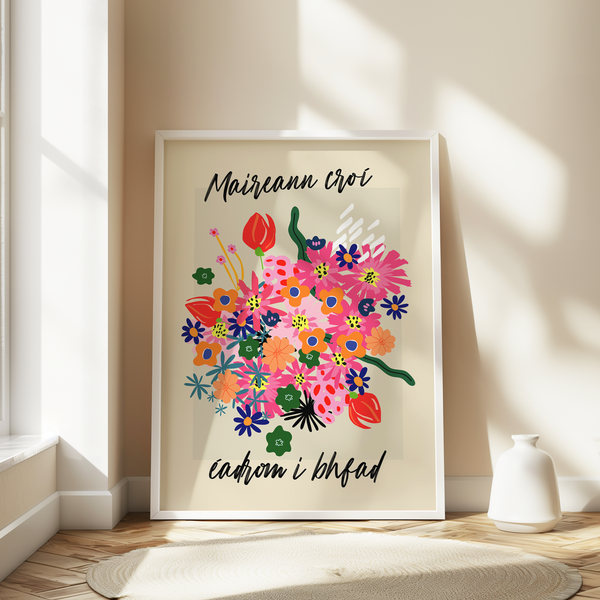 Maireann croí éadrom i bhfad- Seanfhocail Floral Set Print