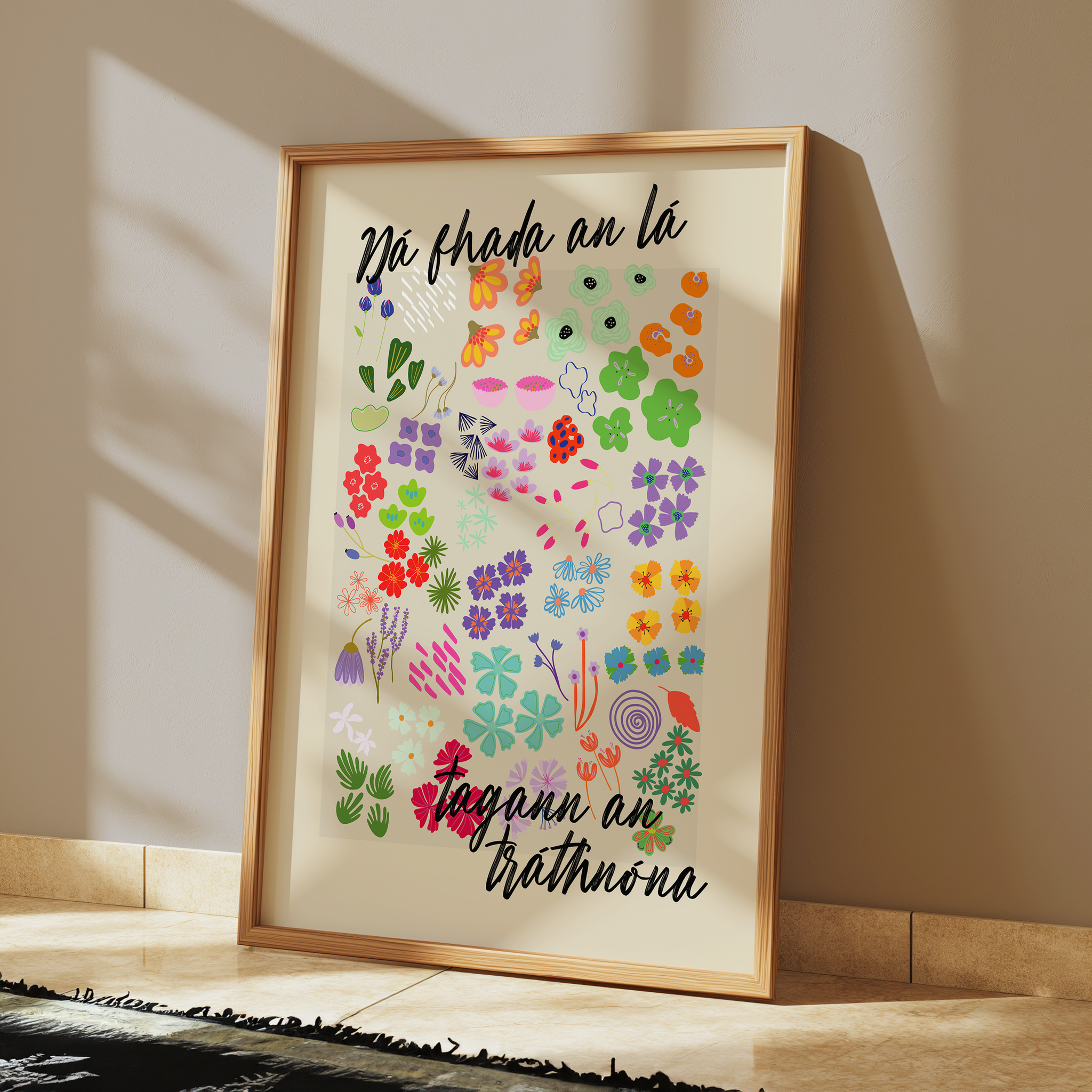 Dá fhada an lá  tagann an tráthnóna - Seanfhocail Floral Set Print