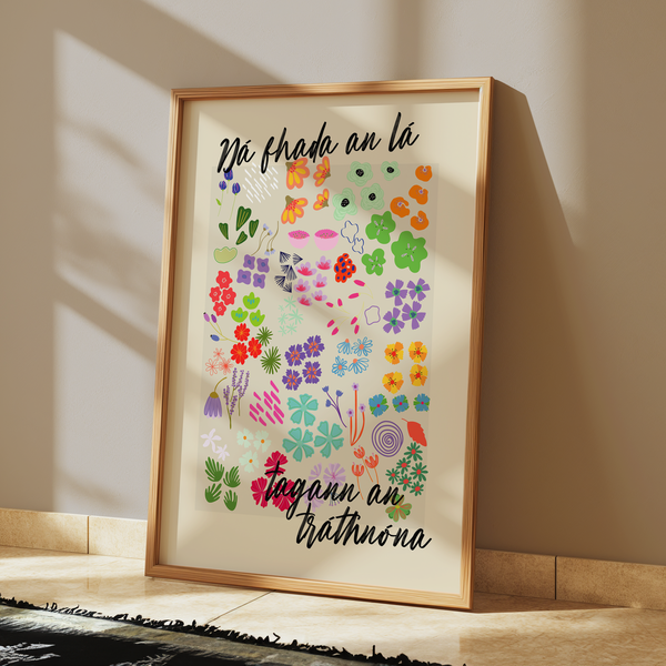 Dá fhada an lá  tagann an tráthnóna - Seanfhocail Floral Set Print