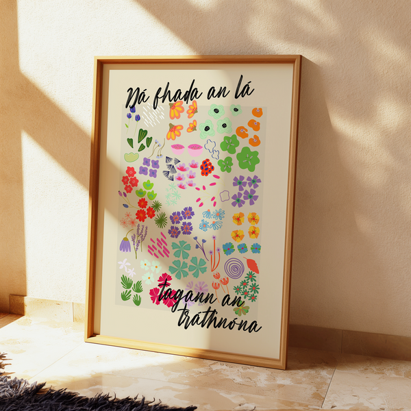 Dá fhada an lá  tagann an tráthnóna - Seanfhocail Floral Set Print