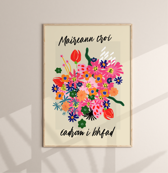 Maireann croí éadrom i bhfad- Seanfhocail Floral Set Print